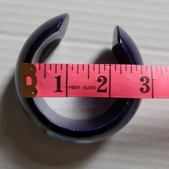 Blue flower bracelet wood cuff Hawaiian hand painted boho floral jewelry beach - Picture 6 of 10